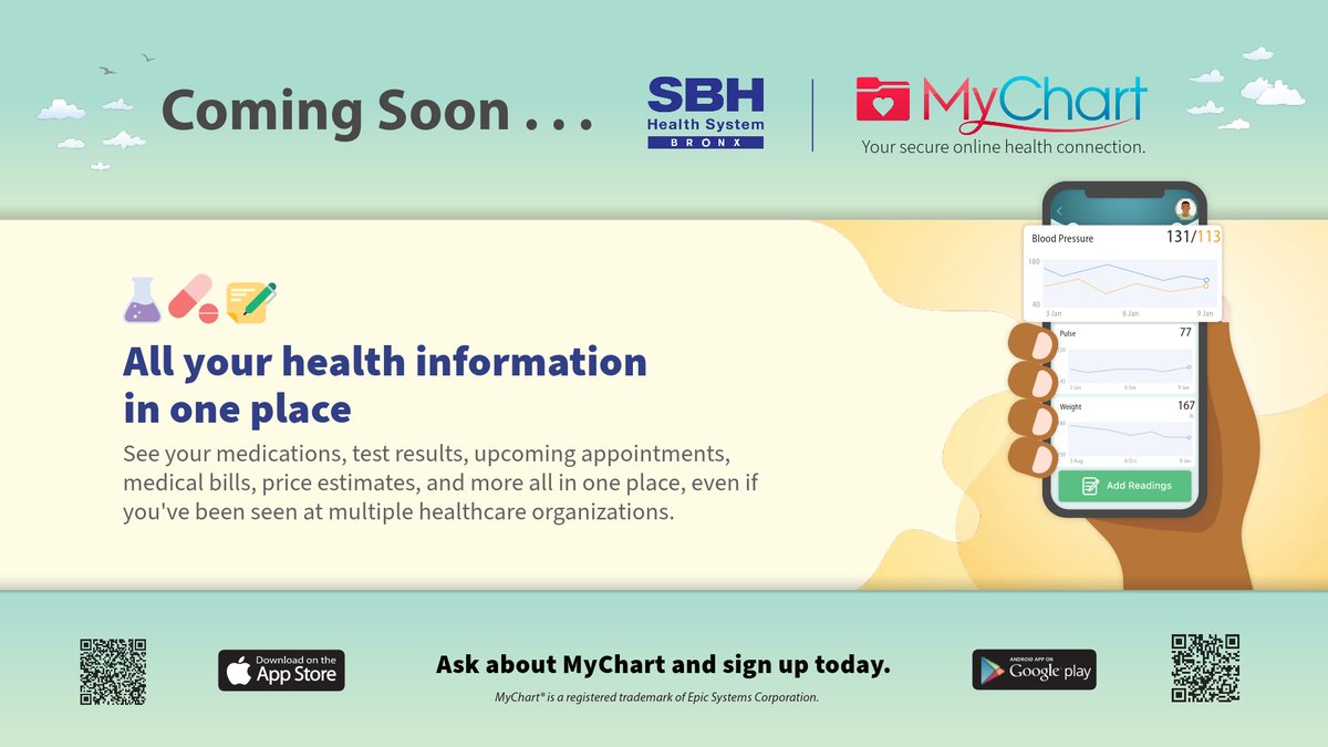 #DYK? MyChart is coming soon to SBH Health System!

You will be able to see your medications, test results, upcoming appointments, and more all in one place, even if you've been seen at multiple healthcare organizations.

#MyChart #Epic #ComingSoon #AdvancingHealthcare