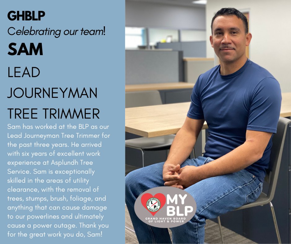 ghblp's tweet photo. Sam has worked at the BLP as our Lead Journeyman Tree Trimmer for the past three years. He arrived with six years of excellent work experience at Asplundh Tree Service. Thank you for the great work you do, Sam! #utilityclearance https://t.co/kkpAi1ckrj
