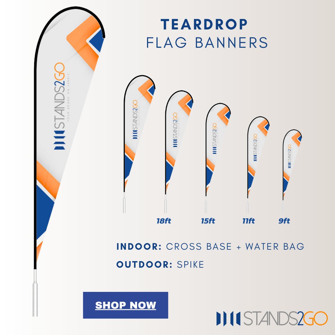 Stands2go1's tweet image. Elevate your outdoor branding game with our Teardrop Flags! 🚩 Made from durable 110gsm knitted polyester, these floor-standing flags are lightweight and portable. Stand out and make a statement with Teardrop Flags! 🌟 #TeardropFlag #OutdoorBranding #CustomFlags #promotions