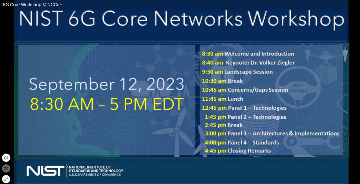 disruptivedean's tweet photo. I'm going to be listening virtually today's @NIST #6G Core Networks Workshop today

Curious to see where things lie &amp; what the priorities / new stuff will be, rather than the usual focus on the RAN

I'm rather hoping that 6G will have a core-free / naked-radio option by design https://t.co/JDJVtliQhT