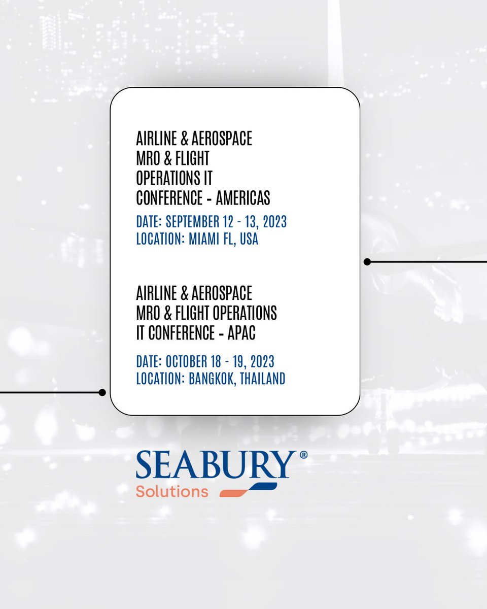 SeaburySolution's tweet photo. Glad to announce the upcoming events we are taking part of. 

For further information please visit 
⬇️⬇️⬇️

https://t.co/q6NaIEh67r
 
#aircraft #aircraftmaintenance #mro #seaburysolutions #alkym #eauthorithy #fair #events #congress https://t.co/ItICtDJHAx