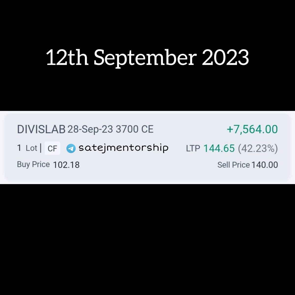 Satejmentorship's tweet photo. #Divislab 3700 CE 105 to 150 Target Done ✅️

Telegram Channel
https://t.co/BkXe6ZV9XC

#nifty50 #optionbuying #StocksInFocus  #StocksToTrade #Niftypharma #DiviStocks https://t.co/VvqScufQ6i