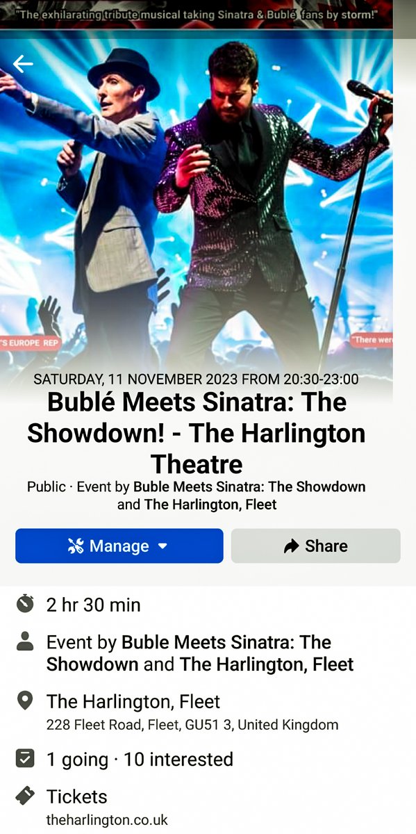 #nextshow #theharlington #fleet #hampshire #hants 

#theatreshow #uktheatre #ukconcert #bublemeetssinatratheshowdown #michaelbuble #franksinatra