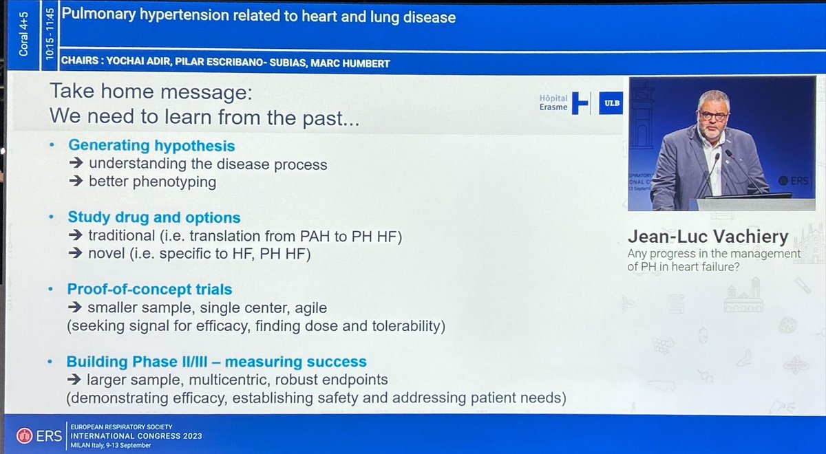 What’s new in treatment for #PH due to left heart disease? JLV: “Nothing. Thank you for your attention” 🤣 Nevertheless a wonderful talk about what lessons we have learned from previous RCTs. @jeanlucvachiery #ERS2023 #ERSCongress