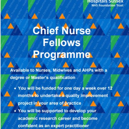 UHSx_Research's tweet image. AHP, nurse or midwife in NHS Sussex? You can now apply for your chance to become a Chief Nurse Fellow and benefit from this year long Programme, giving you a day a week to develop your career  &amp;amp; work on your own evidence based quality improvement project: 
jobs.nhs.uk/candidate/joba…