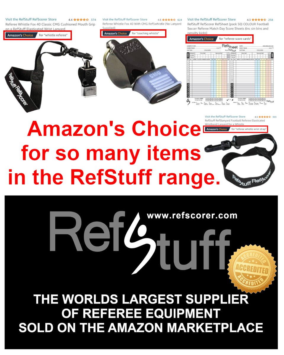 RefScorer's tweet photo. RefStuff - Amazon's Choice! 🌟

The Worlds Largest Supplier of Referee Equipment Sold on The Amazon Market Place! 🤩☝️

https://t.co/REqkUfvGEo 

#refstuff #refscorer #refereeflags #refereeproducts #referee #referees #forreferees #refereeing #football #soccer #ForReferees https://t.co/M92LaaCaPf