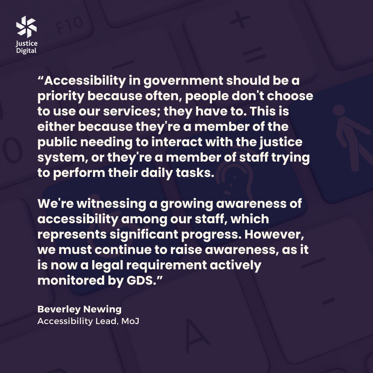 Justice_Digital's tweet image. 🌟 The future of GOV accessibility is bright! Our Accessibility Lead, @WebDevBev, shares their thoughts on why this matters:
🌐 Accessibility is a MUST - legal, vital, and inclusive!
🚀 We're growing, but the demand's huge!
⚖️ Making justice accessible for all is our goal!
⬇️