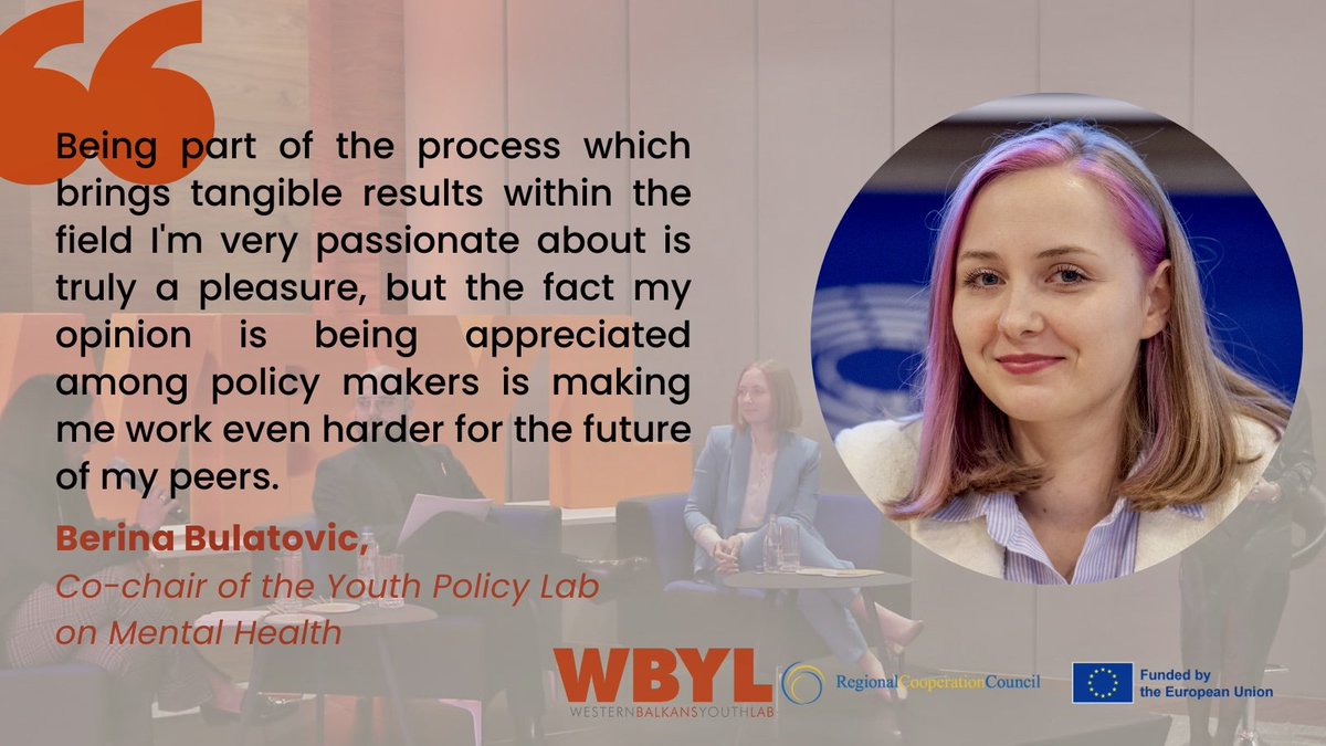 It's #testimonial time 🎊

🔛 What do you cherish the most within the #YouthLab process? 😍🫣

📢Here's what Berina Bulatovic, co-chair of the Youth Policy Lab on #MentalHealth from #BosniaandHerzegovina had to say 😃👇🏻

 #FundedbyEU 🇪🇺 #PoweredbyRCC