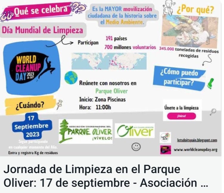 AragonLetsdoit's tweet photo. La asociación coordinadora del #parqueoliver de @Zaragoza #vecinasdeoliver se une a la campaña del #diamundialdelimpieza #worldcleanupday #WCD2023 #letsdoitspain https://t.co/SdFpSyigEi