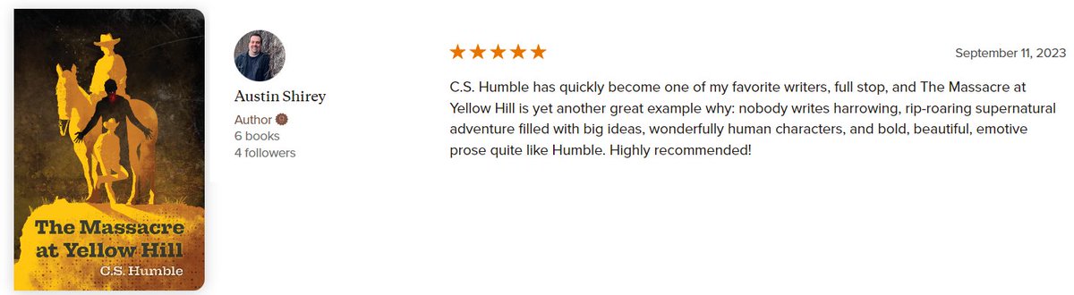 CSHumble's tweet photo. That Light Sublime trilogy's final book comes out this year. And when I see people getting into the first book in the trilogy, that it matters a great deal to them, it means the whole world to me. 

#thatlightsublime
#Themassacreatyellowhill 

@CemeteryEbook https://t.co/mDZQFnaNS8