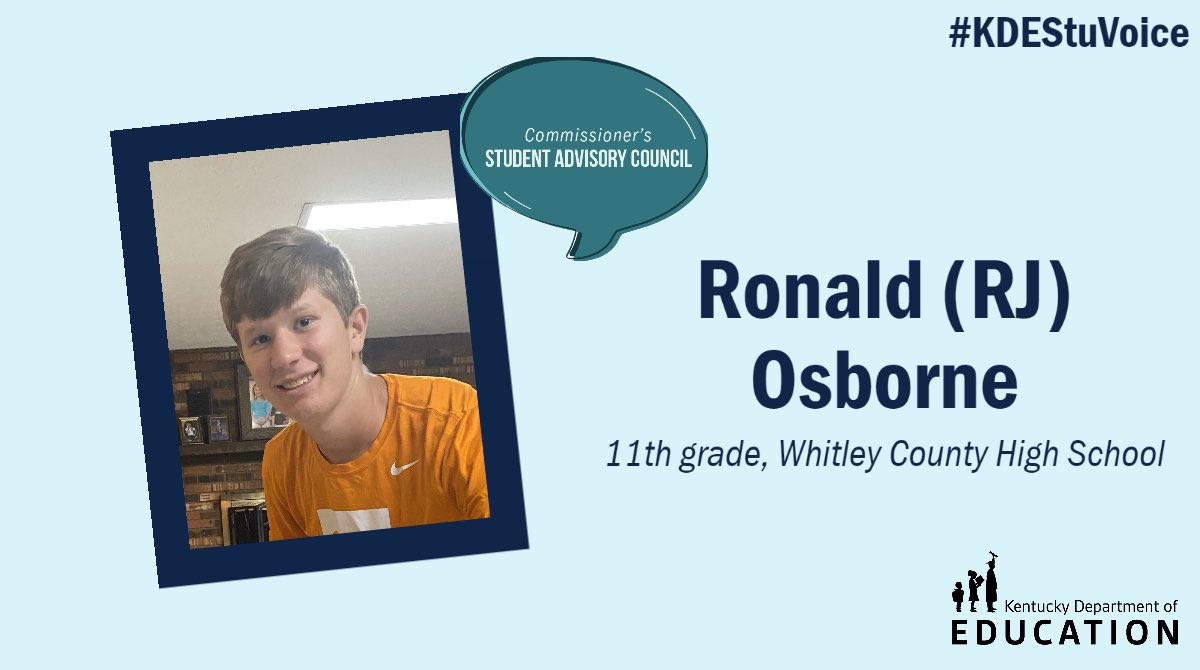 Please welcome R.J. Osborne! 

Osborne is a new member of the council, as well as the current non-voting student representative on the Kentucky Board of Education. He is looking forward to representing Kentucky’s students. #StuVoiceKY