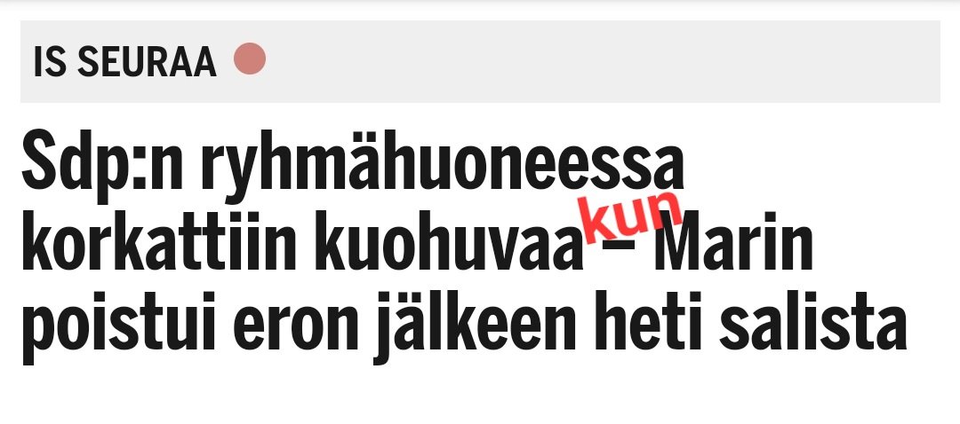 Toimittajan otsikosta puuttuu "kun". #sdp #marin