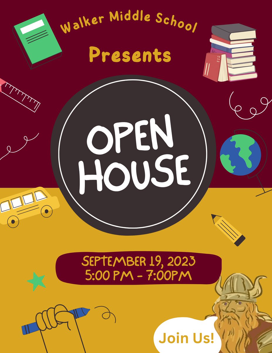 WalkerMS_OCPS's tweet image. Viking Families, don&apos;t forget Open House on Sept 19, 2023, 5-7pm. Meet teachers, tour campus, join clubs. See you soon!