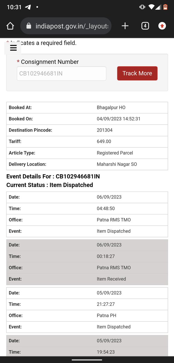 ShashankAnandS1's tweet photo. @IndiaPostOffice Why these parcels have not  been delivered yet and why there is no tracking available for it after 6th of September?
Please deliver the parcel as soon as possible. https://t.co/gh7GGbix1M