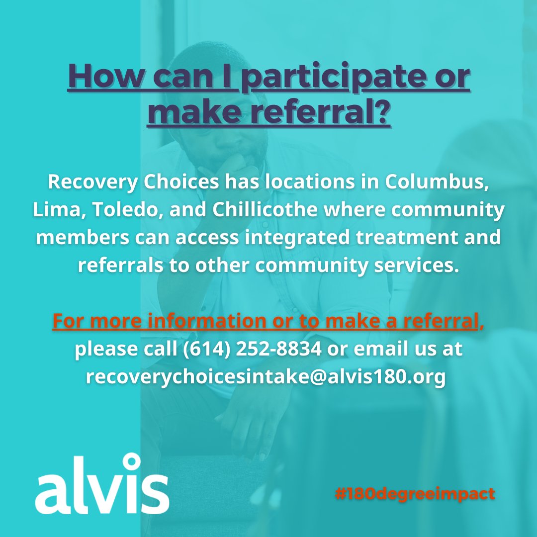Did you know that our Recovery Choices outpatient treatment programs are open to the public? For more information or to make a referral, email recoverychoicesintake@alvis180.org or visit  the Pages Treatment &amp; Recovery Center located at 1289 E Livingston Ave, Columbus, OH 43205.