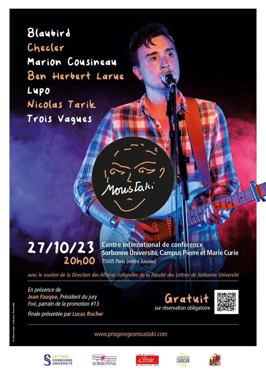 Notre finale 2023 aura (enfin) lieu le vendredi 27 octobre prochain à 20h00, au CICSU, Campus Pierre et Marie Curie, Place Jussieu à Paris, en présence de nos finalistes, de Jean Fauque et de Foé.
• Pour réserver vos places, c'est ici : urlz.fr/nz9m