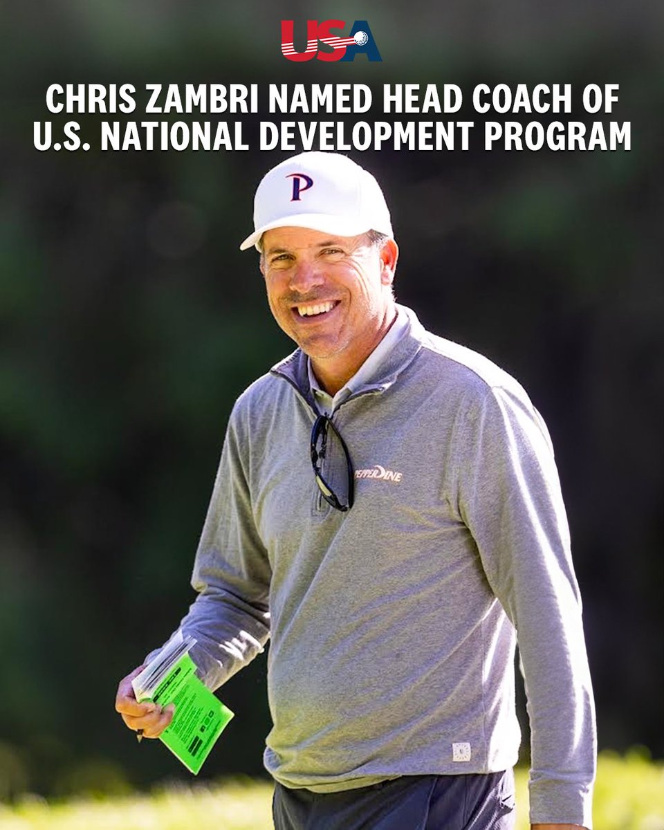 usndpgolf's tweet photo. Introducing our first head coach in program history! 🇺🇸

Former USC and Pepperdine men's golf coach Chris Zambri will begin his new role on Nov. 1. Full details: https://t.co/QPk5AjXRP3 https://t.co/IhUUouSAwa