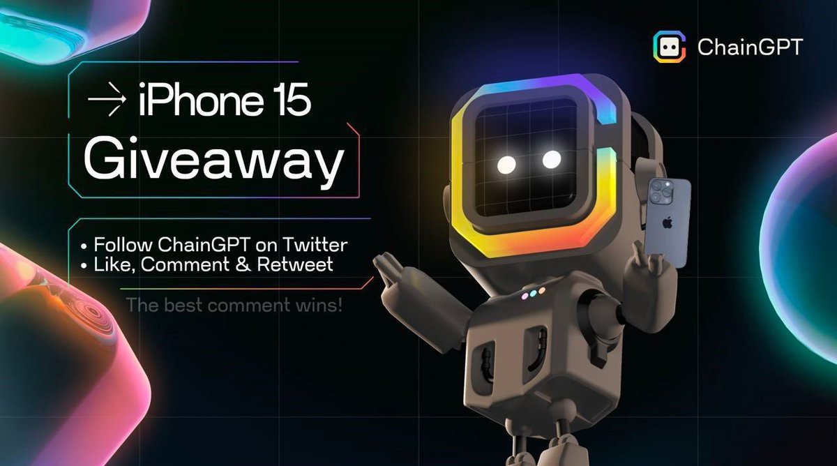 ChainGPTTR's tweet photo. 📣 ChainGPT x iPhone 15 Çekilişi!

🥇 Şanslı bir kazanan
🎁 Bir #iPhone15 Kazancak 

🔸 @Chain_GPT Takip Edin
🔸 @ChainGPT_Pad Takip Edin
🔸Beğen ve Retweetle
🔸En sevdiğiniz ChainGPT özelliğini bu tweet'e yorumlayın 

AI News, NFT Oluşturucu, Sözleşme Denetçisi, DAO veya başka bir şey!

🗓 Kazanan 15 Eylül'de seçilecek #AppleEvent