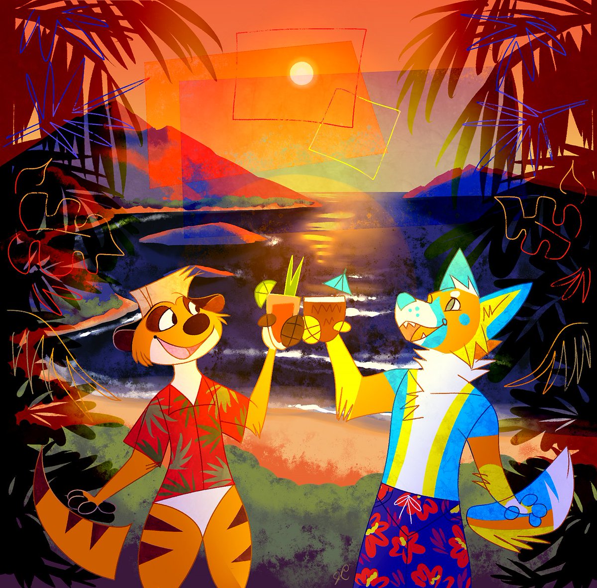 meerkat_marty's tweet photo. Amazing tiki art of me and @SaisonShep by the very talented @PalmPawsArt #kungaloosh https://t.co/CqRtTxwD51