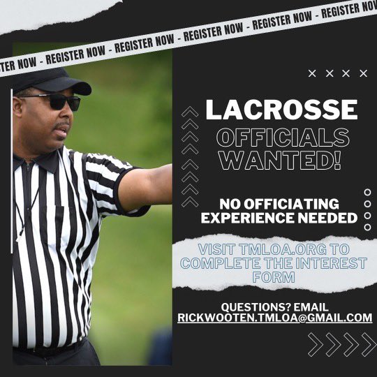 Triangle Men's Lacrosse Officials Association is recruiting new officials for the 2024 spring season. No previous lacrosse playing experience or officiating experience is required. For more information and to complete the interest form please visit TMLOA.org