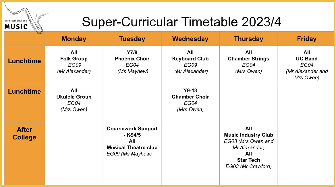 Our super curricular clubs start again next week. We have lots to offer in music 🎶
