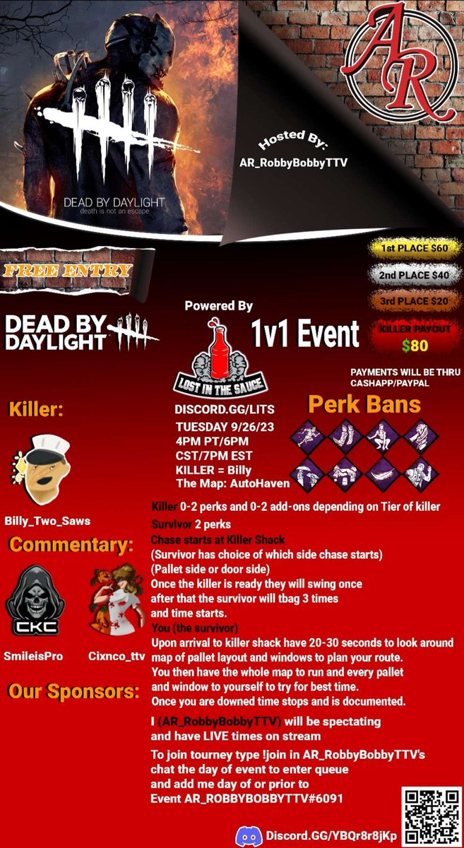 Do you like #DeadbyDaylight ? Do you feel like you can loop better than anyone else? Join the <a href="/litsgg/">Lost in the Sauce</a> DBD tournament! Head over to discord.gg/lits to join in the fun! We hold weekly community nights as well!