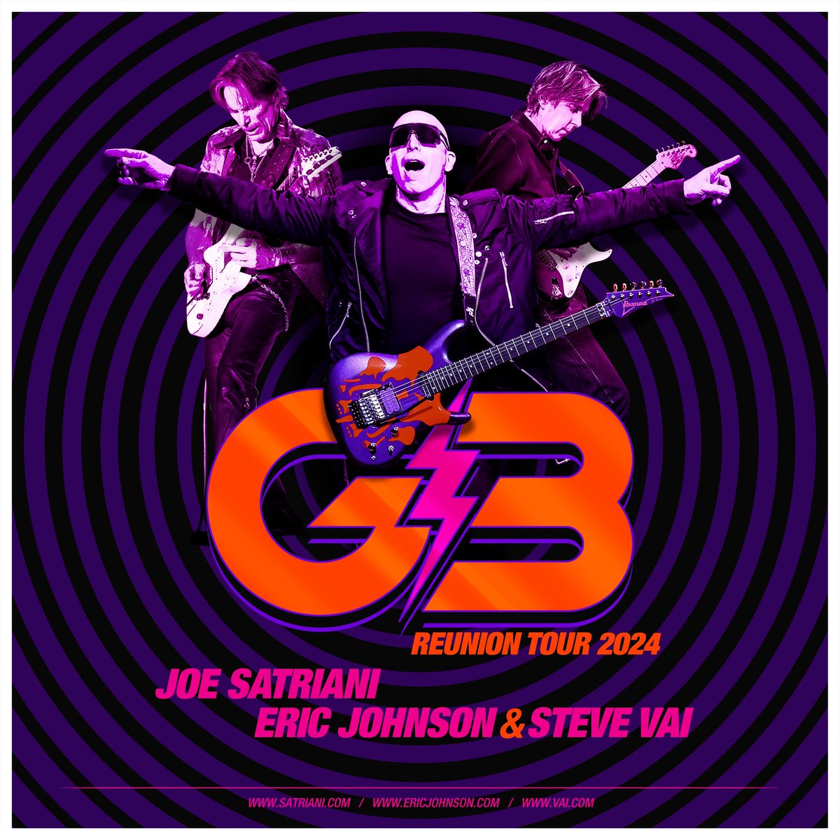 G3 is back! A special reunion of the original 1996 lineup of Joe Satriani, @officialericjohnson and @stevevaihimself will be hitting the road in January & February 2024! Tickets presale 9/13 and onsale 9/15. Details at g3tour.com 🎸🤘🎉 #G3Tour #guitar