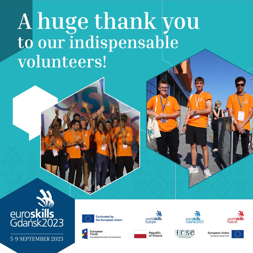 The magic of <a href="/ESGdansk2023/">EuroSkills Gdańsk 2023</a> was greatly influenced by a group of heroes who do not wear capes 😎 
A huge thank you to our indispensable volunteers! Thank you for all your help, your smiles, and your great work in organizing the event! 🎉🎉 

#event #volunteers #help #support