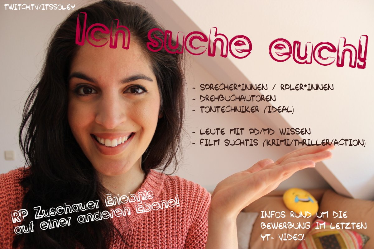 Ich möchte meine RP Zuschauer wieder in den Bann ziehen und brauche eure Hilfe :)

Der Einsendeschluss ist der 30.09.23 und im Video gibt es alle genauen Infos!
Ich freue mich. Wir werden bestimmt viel Spaß haben! 
Eure Soley 

youtu.be/uknUlXlDEWE