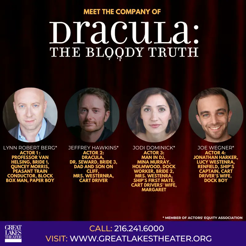 🦇Unveiling the Cast of DRACULA: THE BLOODY TRUTH!🦇

We're "count" -ing the days until this brilliant cast sucks you into this wild, zany, (almost) authentic adaptation, sure to provide an evening full of campy horror! Call 216.241.6000/buff.ly/44vCa4p