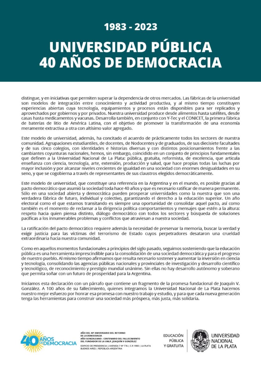 Contundente declaración por la educación pública, inclusiva y de calidad #ConsejoSuperior <a href="/unlp/">UNLP</a> #EducaciónPúblicaSiempre