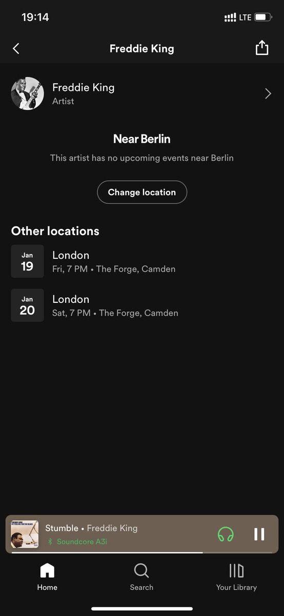 Hey <a href="/Spotify/">Spotify</a> , super impressed that you found a Freddie King concert in London. Particularly since he’s been dead for almost 50 years 😅