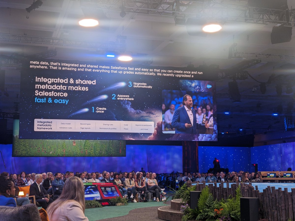 <a href="/Benioff/">Marc Benioff</a> pouring out a lot of love for Metadata this year. 
Never had Metadata featured at a keynote, it's too technical usually. 
Interesting it's being put on the stage this year. Wonder why.