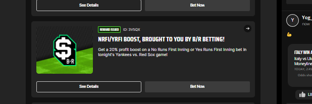 PositiveEVBet's tweet photo. For this DK boost, the #YRFI is the value play as I sit here. Pinny and Circa both have Yes favored about -115, yet DK has Yes at -105. +114 after the boost good EV. 

@OddsJam @DGFantasy #DraftKings #NRFI https://t.co/eCu7BAIQFq