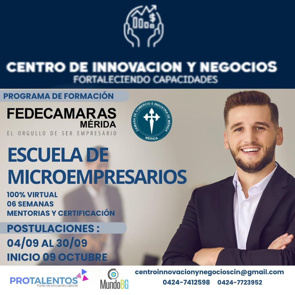 comerciomerida's tweet photo. El Centro de Innovación y Negocios, iniciativa que cuenta con el respaldo de la Cámara de Comercio e Industria del Estado Mérida y Fedecámaras Mérida abre las postulaciones al programa de certificación  " Escuela de microempresarios" 
Para mayor información 0424 7412598 https://t.co/AVtnJxFjxY