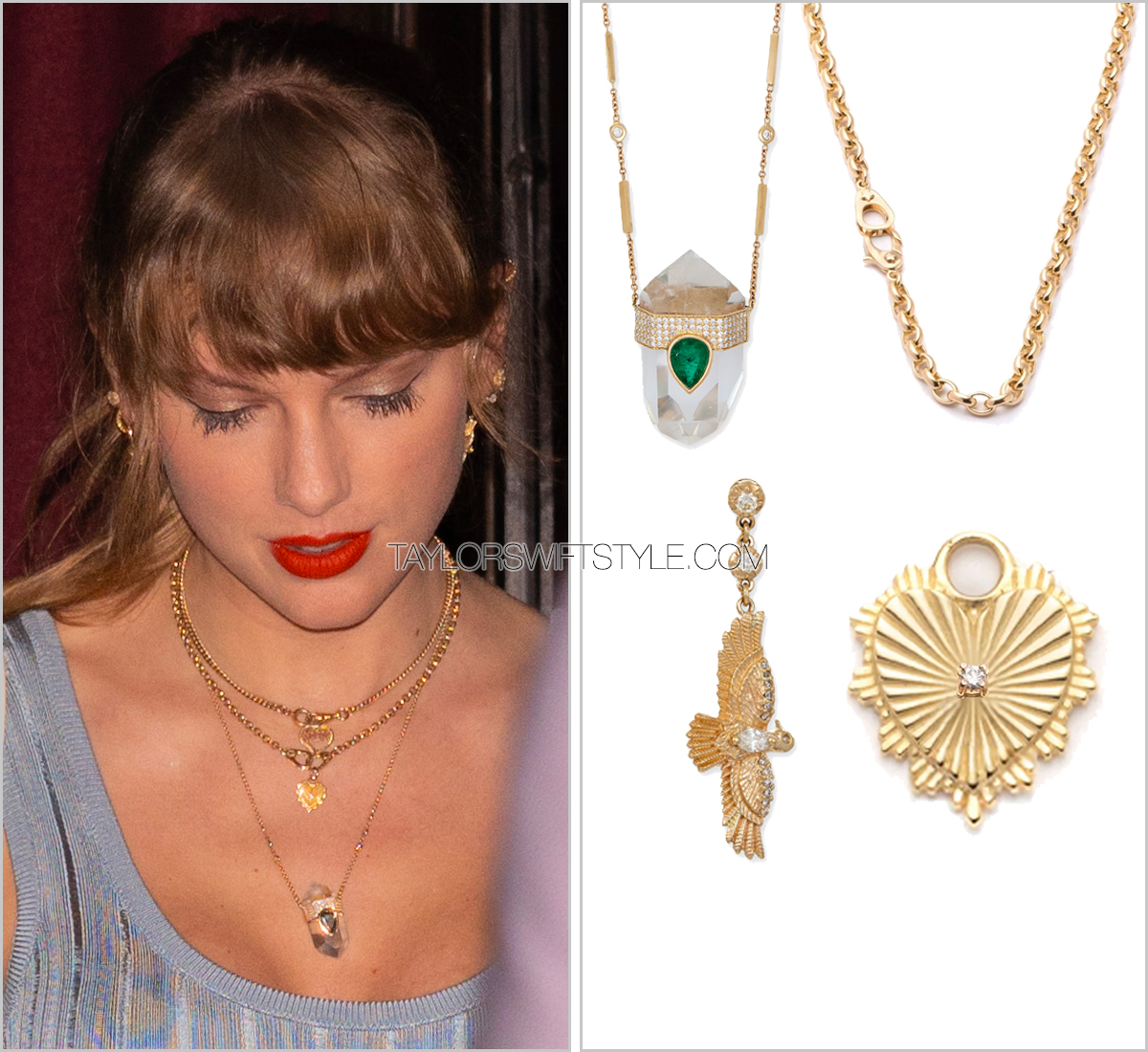 tswiftstyle's tweet photo. September 11, 2023. @taylorswift13 wears #JacquieAiche and #Foundrae jewelry. https://t.co/Z0Ze3z4PVb