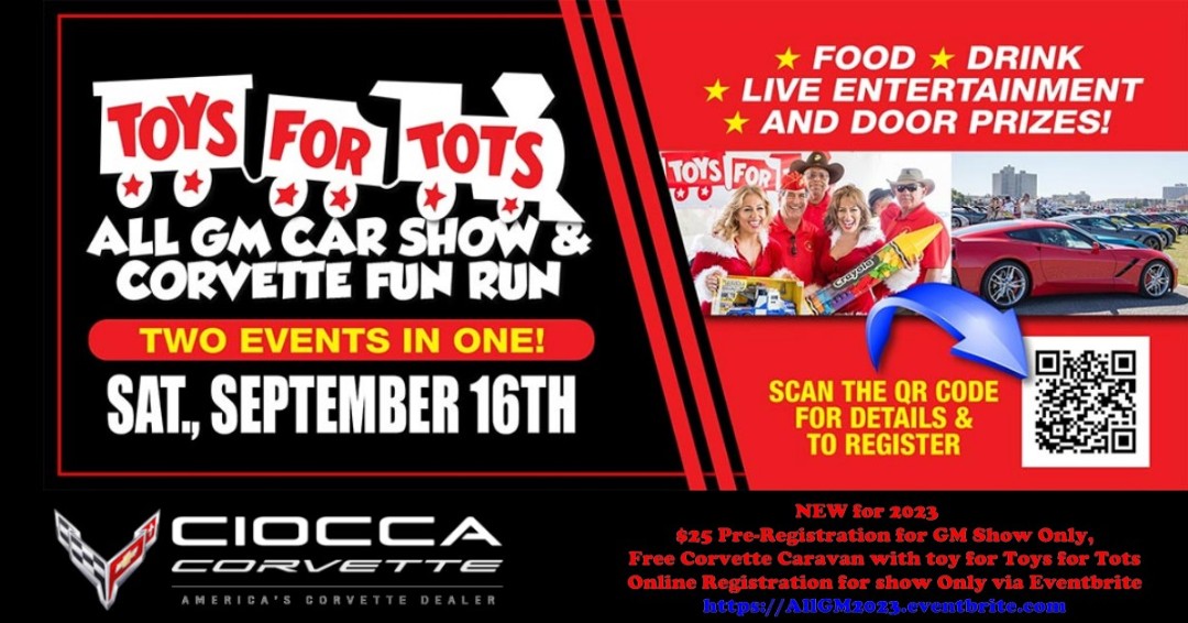 Join us at Ciocca #Corvette's annual #ToysforTotsCaravan this Saturday, September 16th. 🚗🎁 Now in its 20th year, this event is all about fun and giving back. Bring a new, unwrapped toy to donate, and be part of thousands of toys donated to #ToysforTots. #cioccaonsocial