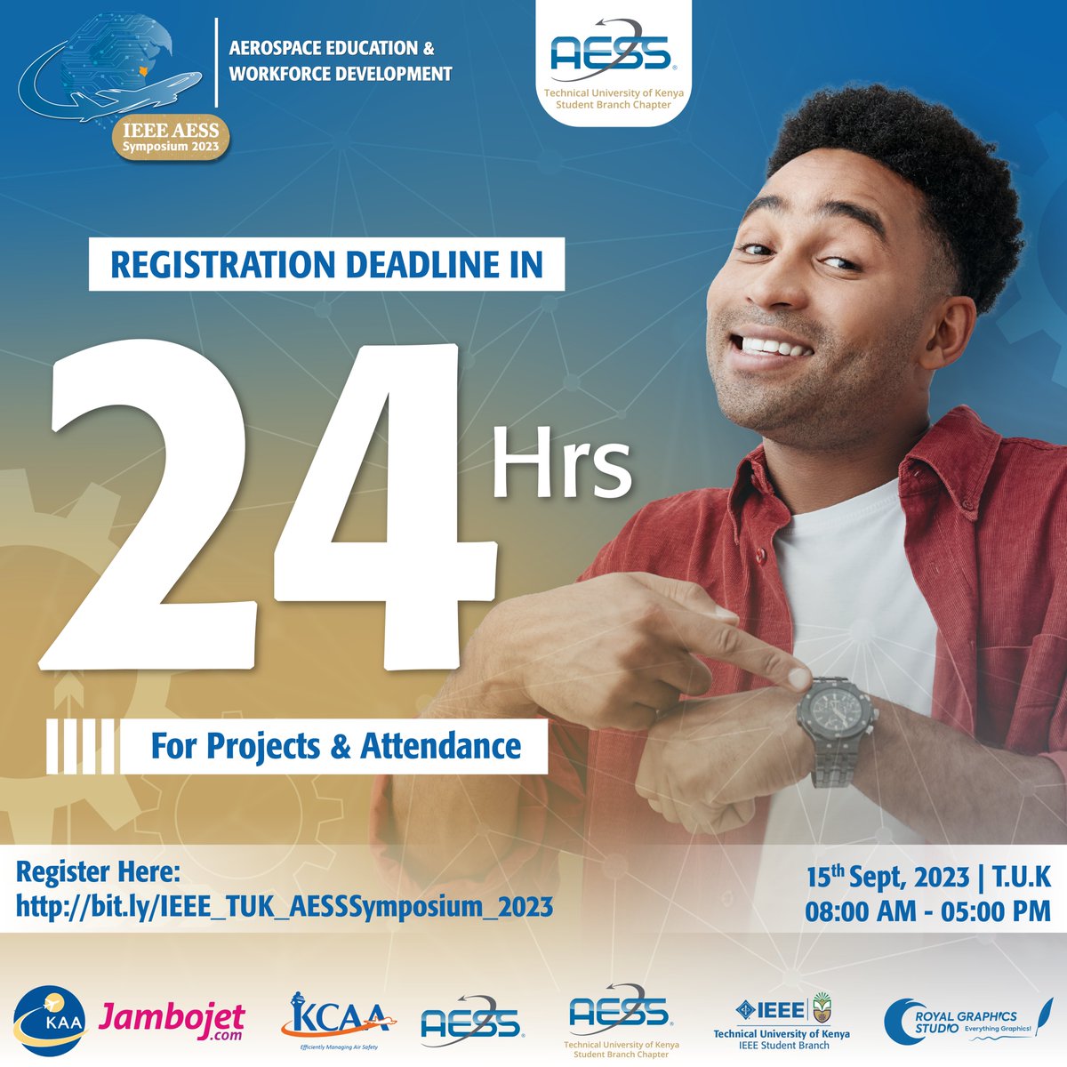 *Countdown Alert!* Usicheze Na Muda🫴🏼! Jiandikishe Leo ...We're down to the final 24 hours before registration closes for the most exciting Aerospace Symposium of the year! Don't let this opportunity slip through your fingers.Hakikisha Nafasi Yako Leo! 🌌