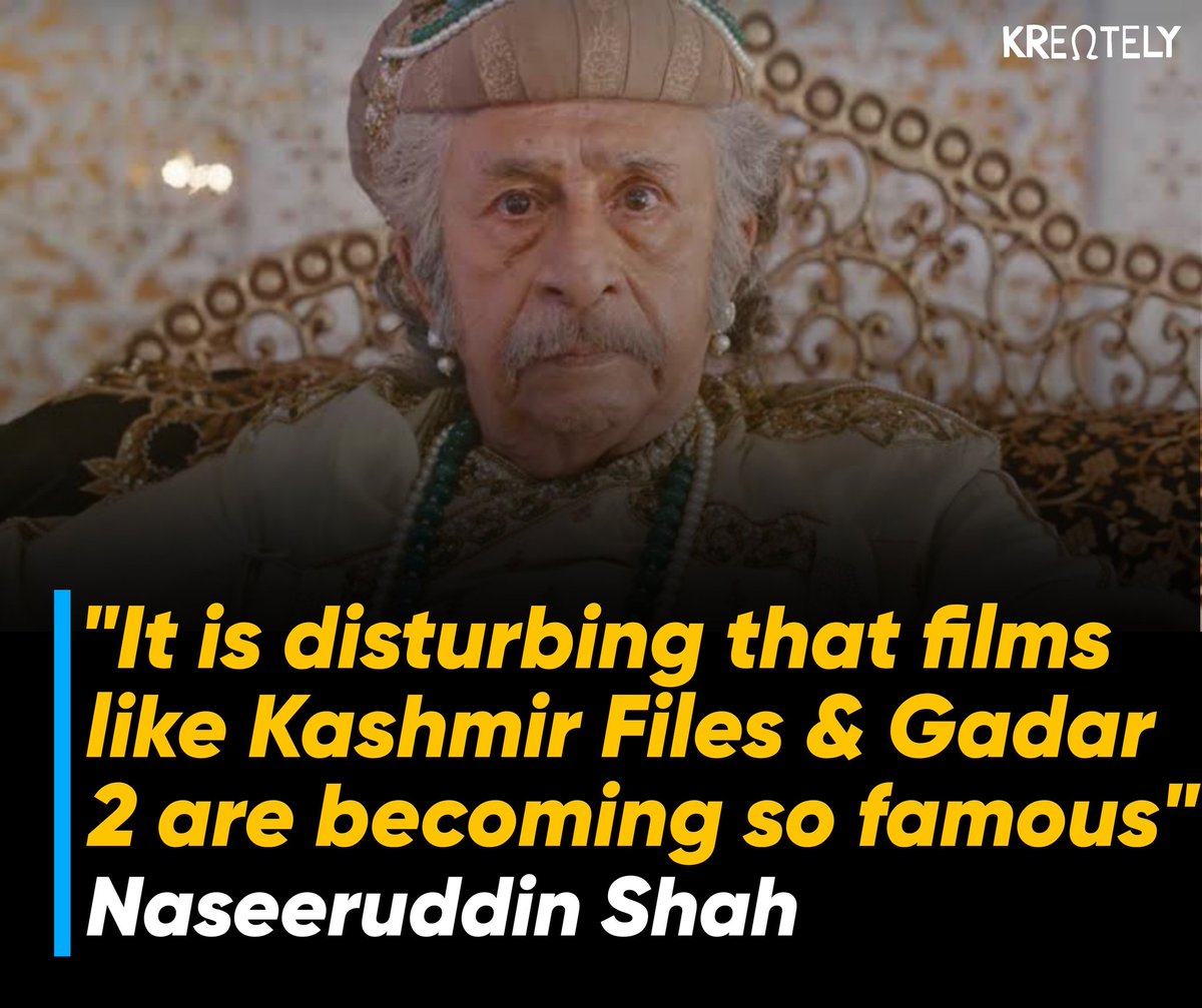 Naseeruddin Shah says  'it's disturbing' that Nationalist films like #TheKashmirFiles, #KeralaStory and #Gadar2 are so popular and becoming super hits among masses.

Comparing the situation to Nazi Germany, the controversial actor said, “On one hand, it is a dangerous trend, no