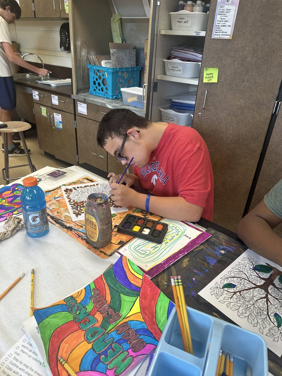 Danny focusing on his watercolor skills in studio one today!