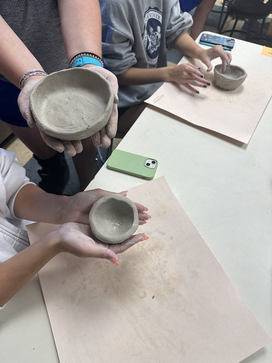 Excellent first attempts at pinch bowls in sculpture one today!