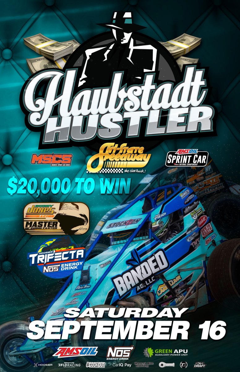 40 Laps &amp; $20,000-To-Win! 😎

It's all on the line this Saturday night, Sept. 16, during the Haubstadt Hustler at <a href="/TSS_Haubstadt/">Tri-State Speedway</a>!

It's Round ✌️ of the USAC <a href="/NosEnergyDrink/">NOS Energy Drink</a> Hoosier Trifecta.

Round 9⃣ of the Bubby Jones Master of Goin' Faster Series Presented By <a href="/SpireSportsEnt/">Spire Sports + Entertainment</a>.