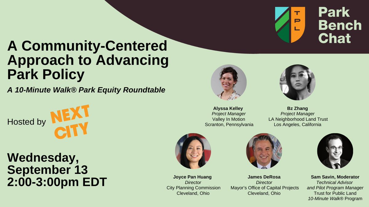 NextCityOrg's tweet photo. Join us tomorrow for an inspiring discussion on community-driven park policy change! Mark your calendars for the Park Equity Roundtable on September 13 at 2 PM EDT. Let's advance park equity together! 

https://t.co/aBoj2YDR3W https://t.co/PAW0JV1MUs