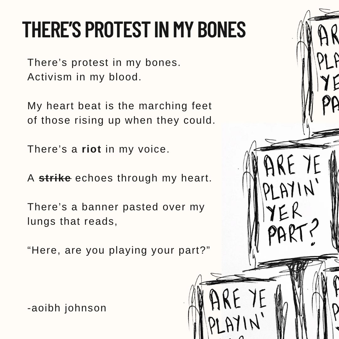 There’s Protest In My Bones. 

Part of a longer spoken word piece written as part of @theduncairn 100 club. 

#poetry #spokenword #poetryireland #writerinresidence