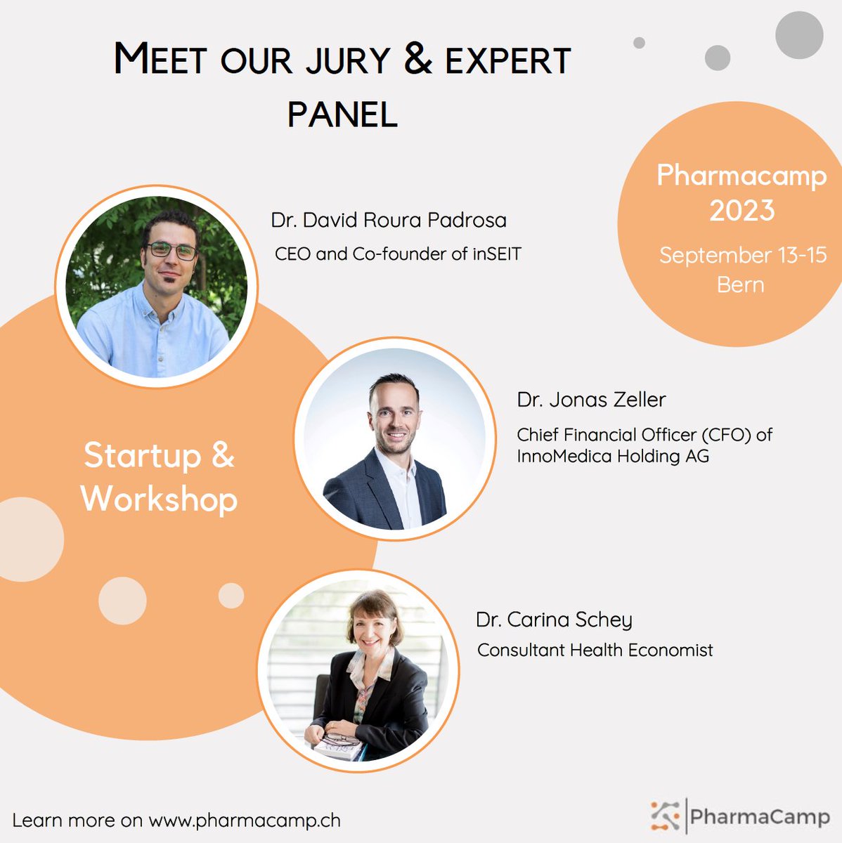 Pharmacamp 2023 is happening tomorrow ! Meet our jury and expert panel from academia, industry and startups ! #pharmacamp #unibe #precisionmedicine #digitalisation #casechallenge