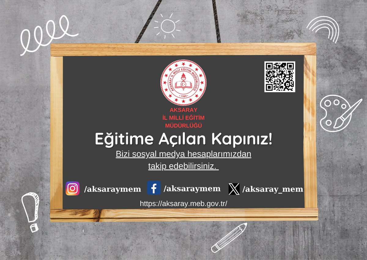 İlimiz eğitim faaliyetleri hakkında bilgi sahibi olmak için Müdürlüğümüze ait resmî sosyal medya hesaplarımızı takip edebilirsiniz🏫👨🏻‍🏫👩🏼‍🏫

aksaray.meb.gov.tr

instagram.com/aksaraymem?igs…

facebook.com/AksarayilMEM?m…

<a href="/tcmeb/">Millî Eğitim Bakanlığı</a> 
<a href="/Yusuf__Tekin/">Yusuf Tekin</a> 
<a href="/malikumbuzoglu/">Mehmet Ali Kumbuzoğlu</a> 
<a href="/metinalpaslan40/">Metin Alpaslan</a>