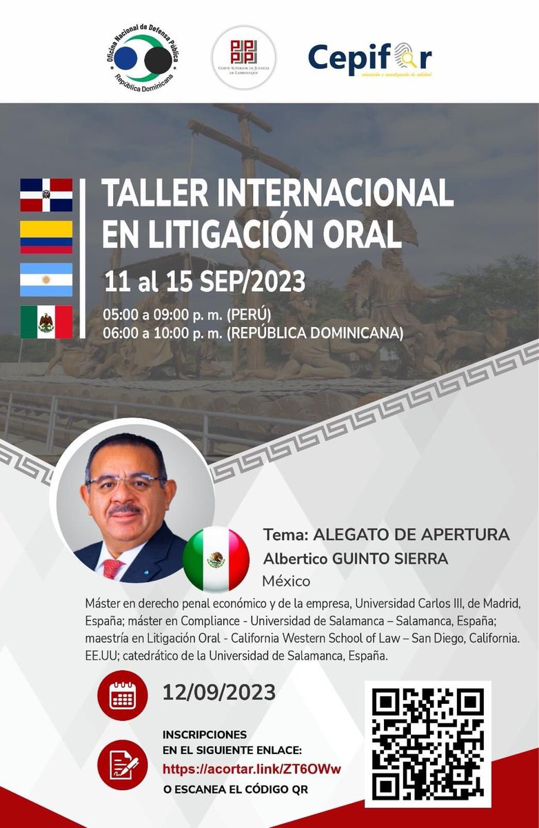 Hoy participaré en el taller Internacional de Litigacion Oral.