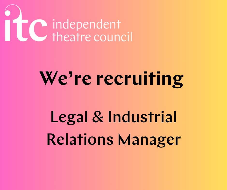 itc_arts's tweet photo. ⭐️ JOIN THE TEAM ⭐️

We're recruiting a part-time Legal &amp; Industrial Relations Manager 

Find out more about the role and how to apply here: https://t.co/lgNVGNEKPt https://t.co/cvlKuBJsOd