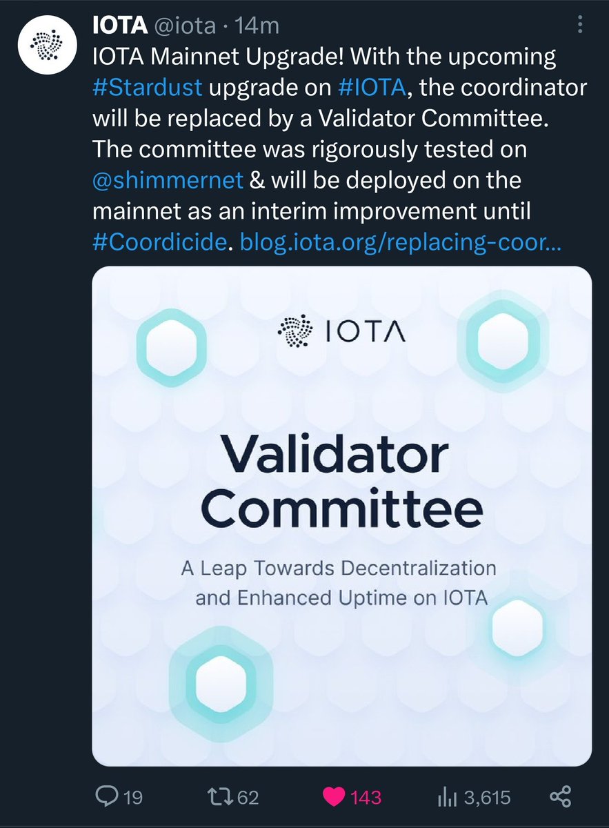 CRYPTOKSA's tweet photo. the Great news 😁❤️ 

No Coordinator any more

will come #Coordicide #IOTA #SMR https://t.co/rMSj8lKt9y
