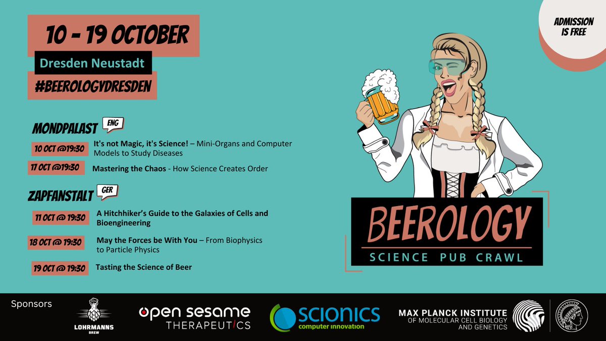 🍻 Exciting news! 1st #BeerologyDresden is here! Join us at @mondpalasthosel & @zapfanstalt in Neustadt, Oct 10-19 for science & fun! Free entry. Sip beer, discover science's wonders! 🍺